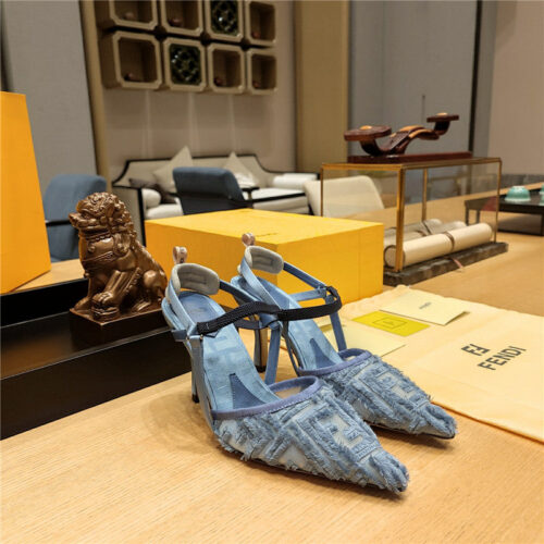 High Quality Luxury Fendi Flocked Embroidered Pointed Toe Sandals – Style 19635