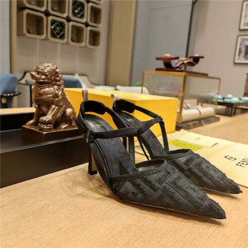 High Quality Luxury Fendi Flocked Embroidered Pointed Toe Sandals – Style 47315