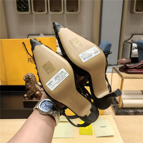 High Quality Luxury Fendi Flocked Embroidered Pointed Toe Sandals – Style 47315 product detail