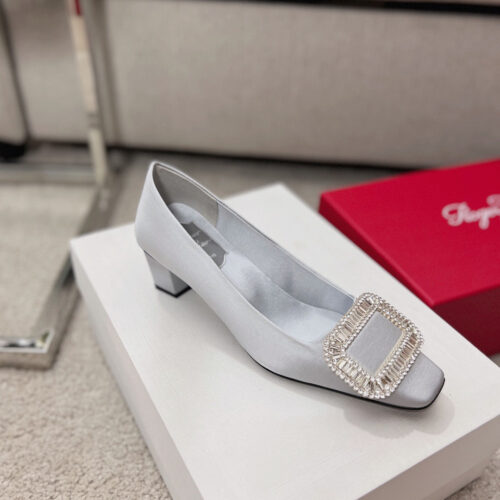 High Quality Luxury Roger Vivier Silk Diamond Buckle Square Heel Shoes – Style 99700 product detail