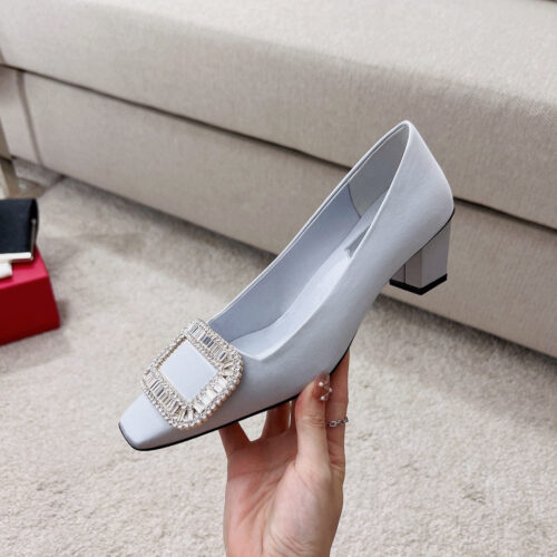 High Quality Luxury Roger Vivier Silk Diamond Buckle Square Heel Shoes – Style 99700 alternate view