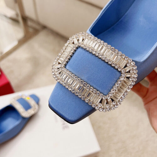 High Quality Luxury Roger Vivier Silk Diamond Buckle Square Heel Shoes product detail