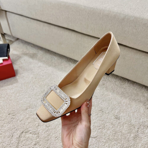 High Quality Luxury Roger Vivier Silk Diamond Buckle Square Heel Shoes – Style 98004 alternate view