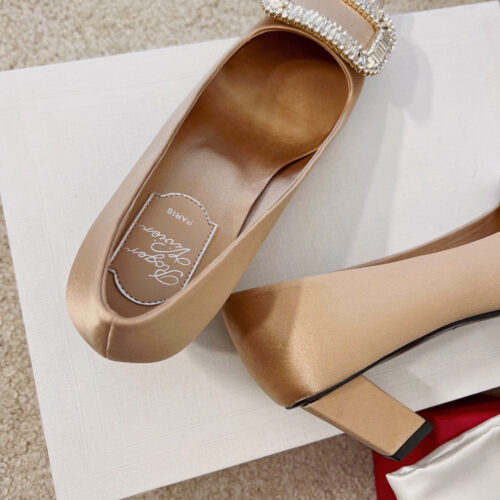 High Quality Luxury Roger Vivier Silk Diamond Buckle Square Heel Shoes – Style 98004 product detail