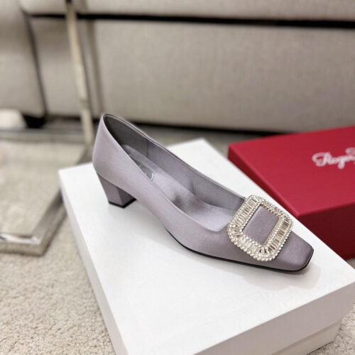 High Quality Luxury Roger Vivier Silk Diamond Buckle Square Heel Shoes – Style 60148 product detail