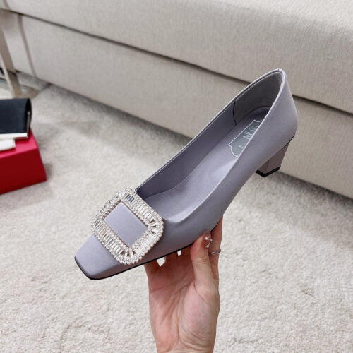 High Quality Luxury Roger Vivier Silk Diamond Buckle Square Heel Shoes – Style 60148 alternate view