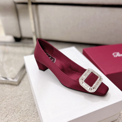 High Quality Luxury Roger Vivier Silk Diamond Buckle Square Heel Shoes – Style 56756 product detail
