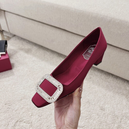 High Quality Luxury Roger Vivier Silk Diamond Buckle Square Heel Shoes – Style 56756 alternate view