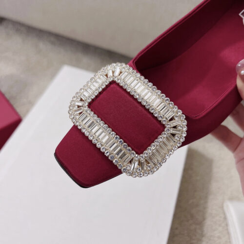 High Quality Luxury Roger Vivier Silk Diamond Buckle Square Heel Shoes – Style 56756 product detail