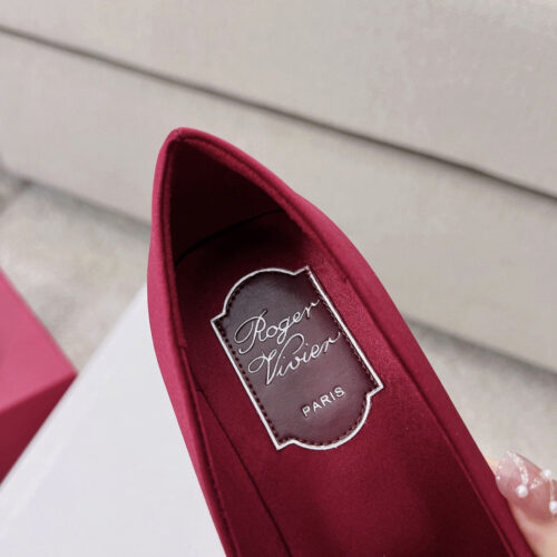 High Quality Luxury Roger Vivier Silk Diamond Buckle Square Heel Shoes – Style 56756 product detail