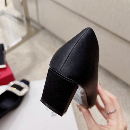 High Quality Luxury Roger Vivier Silk Diamond Buckle Square Heel Shoes – Style 18900 product detail