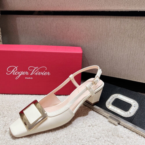 High Quality Luxury Roger Vivier Square Buckle Chunky Heel Back Sandals – Style 84980 product detail