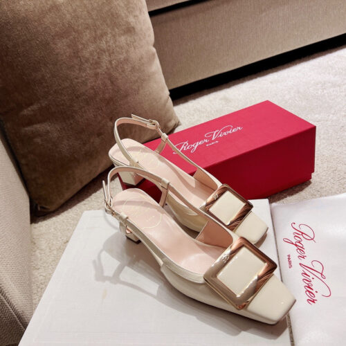 High Quality Luxury Roger Vivier Square Buckle Chunky Heel Back Sandals – Style 84980
