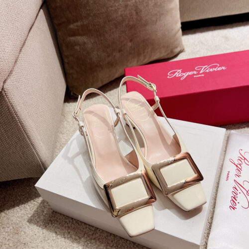 High Quality Luxury Roger Vivier Square Buckle Chunky Heel Back Sandals – Style 84980 product detail
