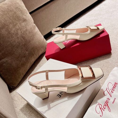 High Quality Luxury Roger Vivier Square Buckle Chunky Heel Back Sandals – Style 84980 product detail