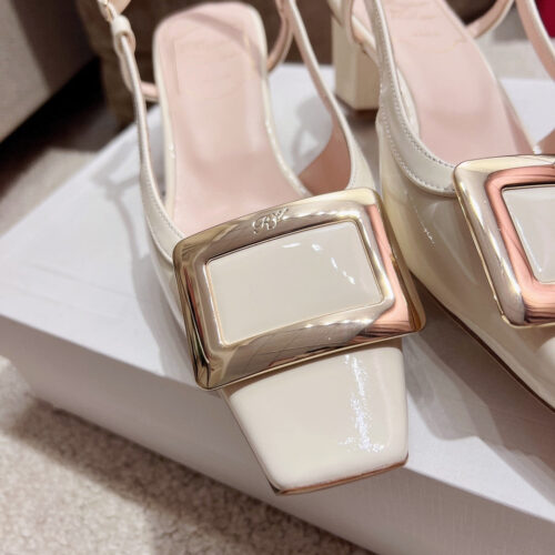 High Quality Luxury Roger Vivier Square Buckle Chunky Heel Back Sandals – Style 84980 product detail