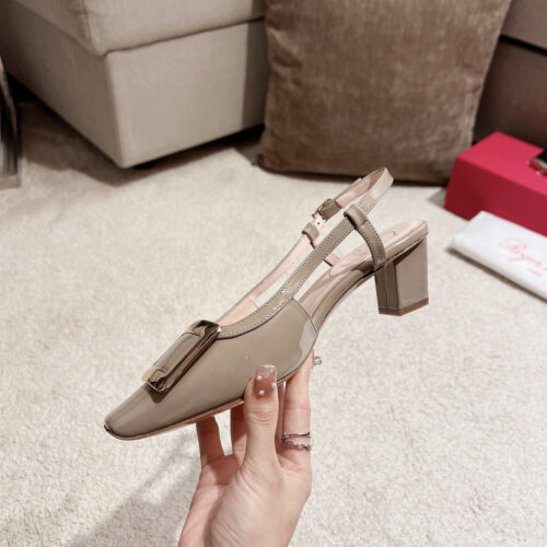 High Quality Luxury Roger Vivier Square Buckle Chunky Heel Back Sandals alternate view
