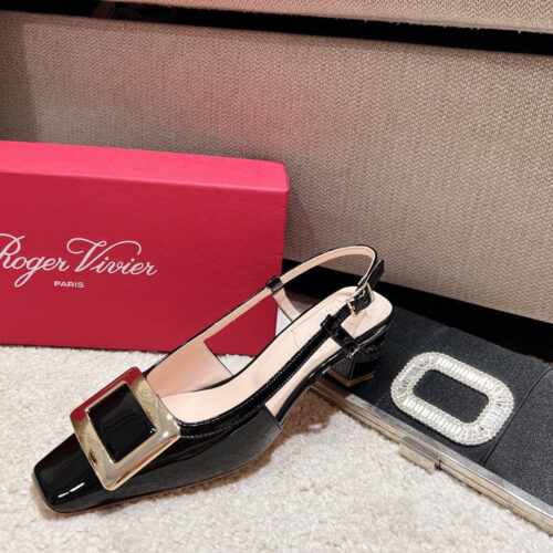 High Quality Luxury Roger Vivier Square Buckle Chunky Heel Back Sandals – Style 45428 product detail