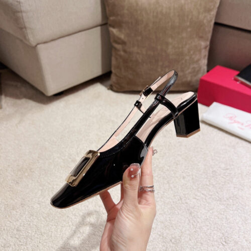 High Quality Luxury Roger Vivier Square Buckle Chunky Heel Back Sandals – Style 45428 alternate view