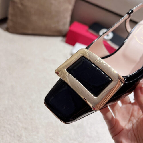 High Quality Luxury Roger Vivier Square Buckle Chunky Heel Back Sandals – Style 45428 product detail