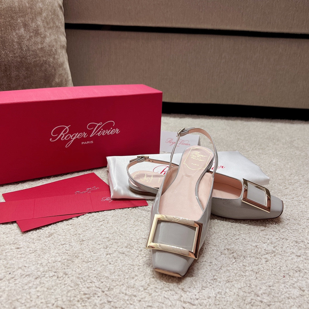 High Quality Luxury Roger Vivier Square Buckle Chunky Heel Back Sandals – Style 07572 product detail