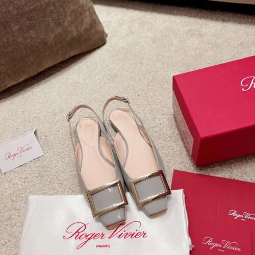 High Quality Luxury Roger Vivier Square Buckle Chunky Heel Back Sandals – Style 07572