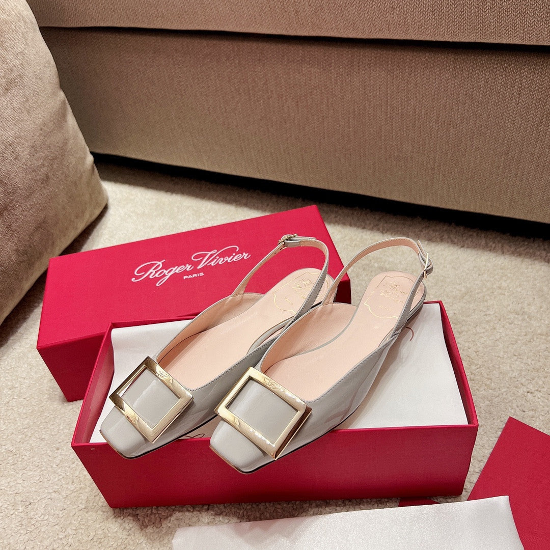 High Quality Luxury Roger Vivier Square Buckle Chunky Heel Back Sandals – Style 07572 product detail