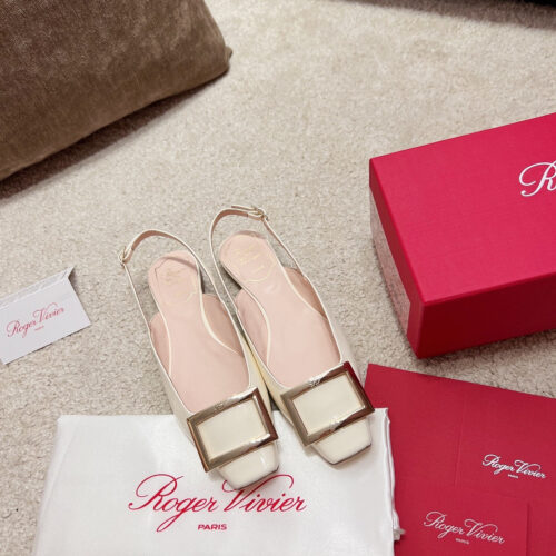 High Quality Luxury Roger Vivier Square Buckle Chunky Heel Back Sandals – Style 05876