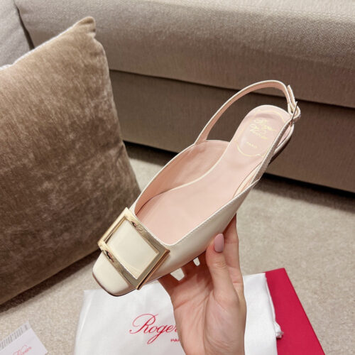 High Quality Luxury Roger Vivier Square Buckle Chunky Heel Back Sandals – Style 05876 alternate view