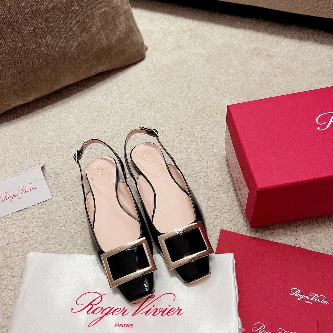 High Quality Luxury Roger Vivier Square Buckle Chunky Heel Back Sandals – Style 66324