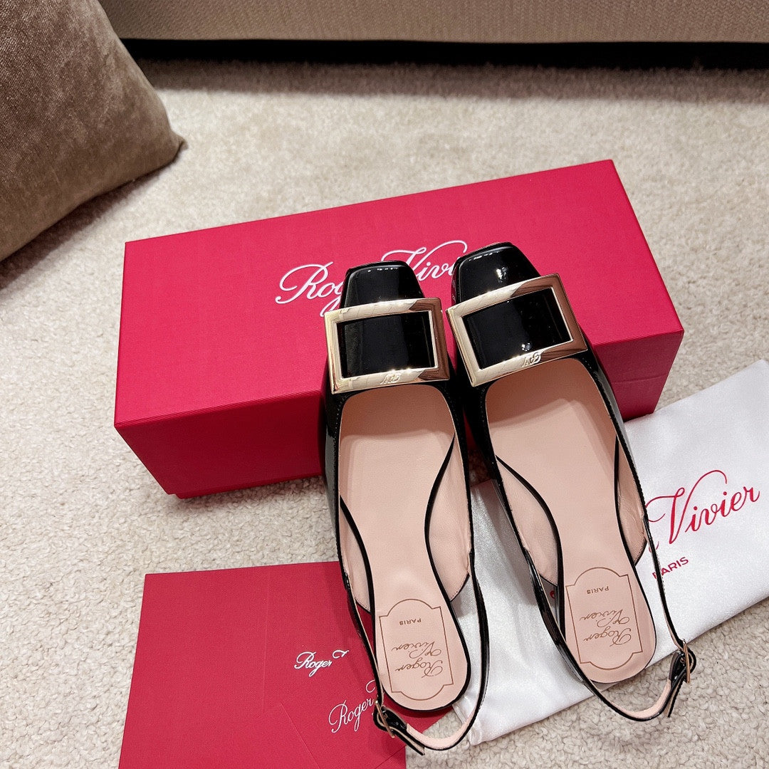High Quality Luxury Roger Vivier Square Buckle Chunky Heel Back Sandals – Style 66324 product detail