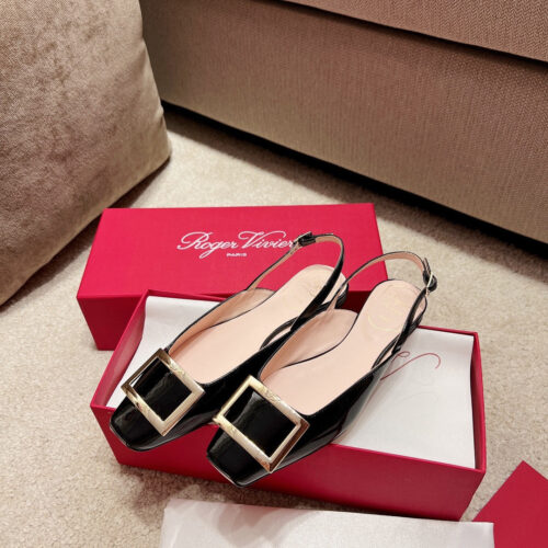 High Quality Luxury Roger Vivier Square Buckle Chunky Heel Back Sandals – Style 66324 product detail