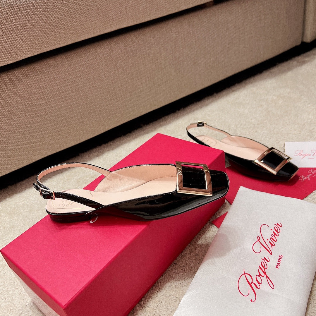 High Quality Luxury Roger Vivier Square Buckle Chunky Heel Back Sandals – Style 66324 product detail