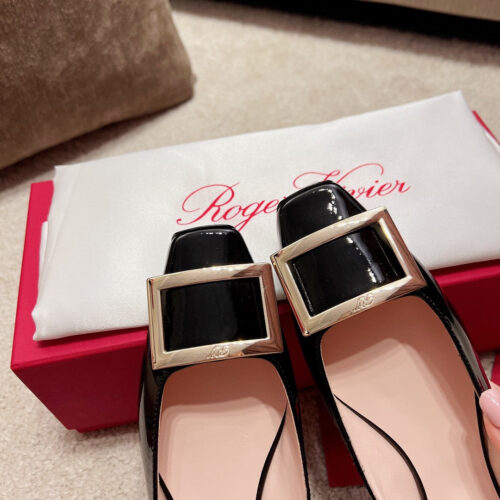High Quality Luxury Roger Vivier Square Buckle Chunky Heel Back Sandals – Style 66324 product detail