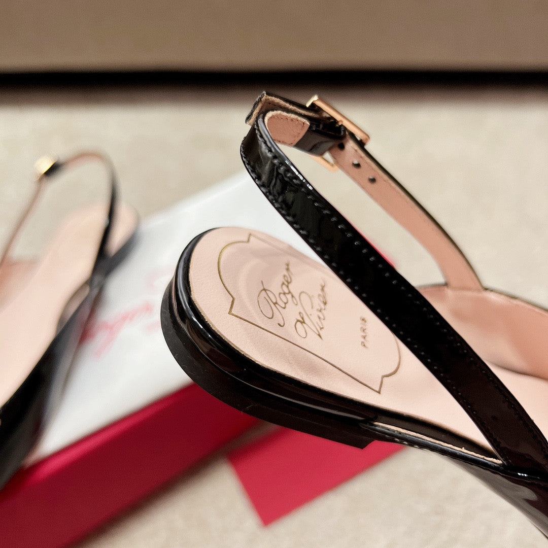 High Quality Luxury Roger Vivier Square Buckle Chunky Heel Back Sandals – Style 66324 product detail