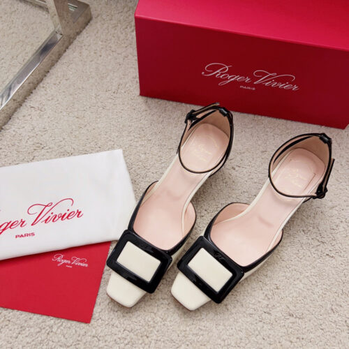 High Quality Luxury Roger Vivier Square Buckle Block Heel Strappy Sandals – Style 57300 product detail
