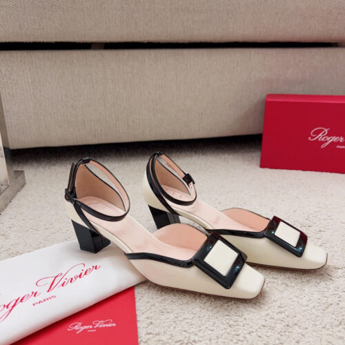 High Quality Luxury Roger Vivier Square Buckle Block Heel Strappy Sandals – Style 57300