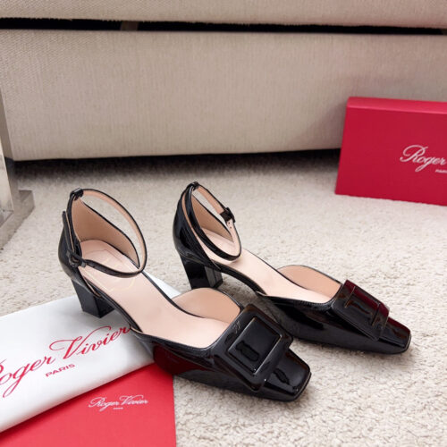 High Quality Luxury Roger Vivier Square Buckle Block Heel Strappy Sandals – Style 88372