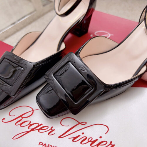 High Quality Luxury Roger Vivier Square Buckle Block Heel Strappy Sandals – Style 88372 product detail