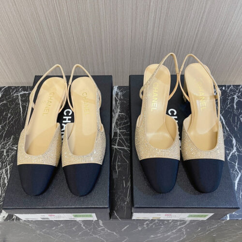 High Quality Luxury Chanel Rhinestone Thick Heel Side Empty Sandals – Style 67014 alternate view