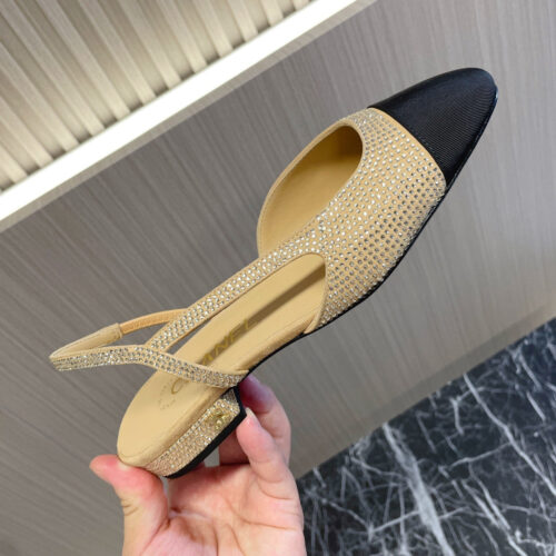 High Quality Luxury Chanel Rhinestone Thick Heel Side Empty Sandals – Style 67014 product detail