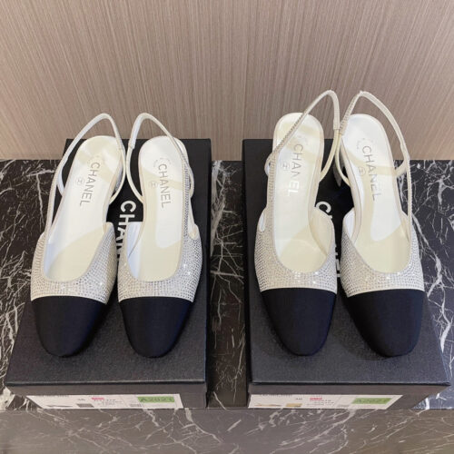 High Quality Luxury Chanel Rhinestone Thick Heel Side Empty Sandals – Style 63622 alternate view