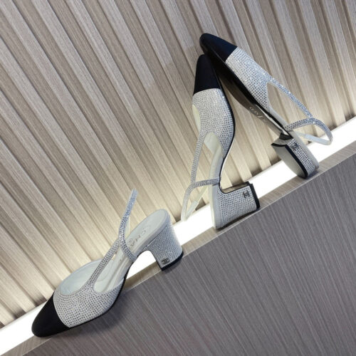 High Quality Luxury Chanel Rhinestone Thick Heel Side Empty Sandals – Style 63622 product detail