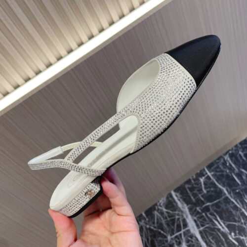 High Quality Luxury Chanel Rhinestone Thick Heel Side Empty Sandals – Style 63622 product detail
