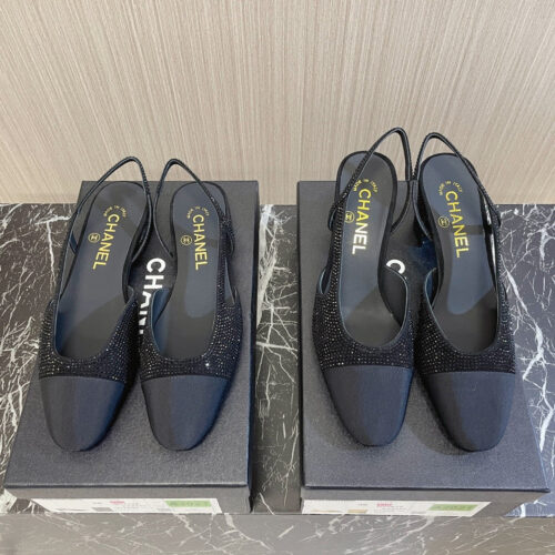 High Quality Luxury Chanel Rhinestone Thick Heel Side Empty Sandals – Style 92998 alternate view
