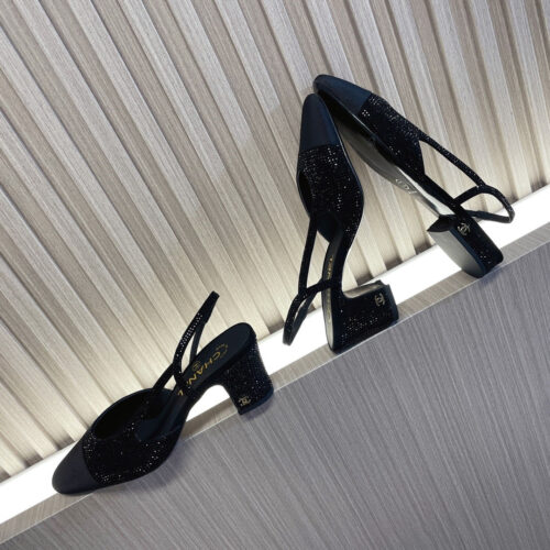 High Quality Luxury Chanel Rhinestone Thick Heel Side Empty Sandals – Style 21460 product detail