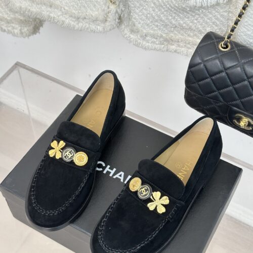 High Quality Luxury Chanel Classic Double C Gold Four-Leaf Clover Gold Coin Loafers – Style 43174