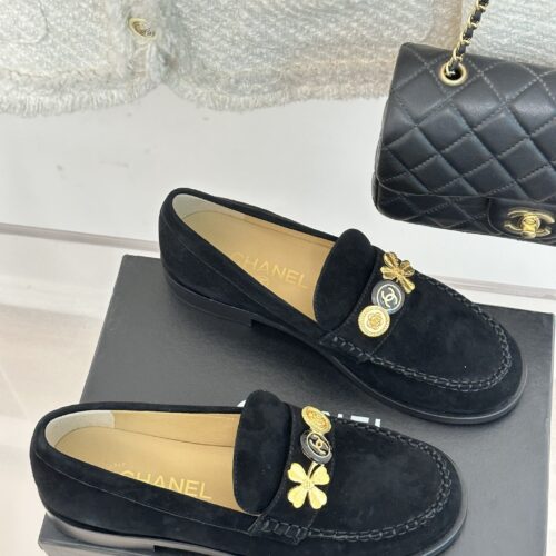 High Quality Luxury Chanel Classic Double C Gold Four-Leaf Clover Gold Coin Loafers – Style 43174 alternate view