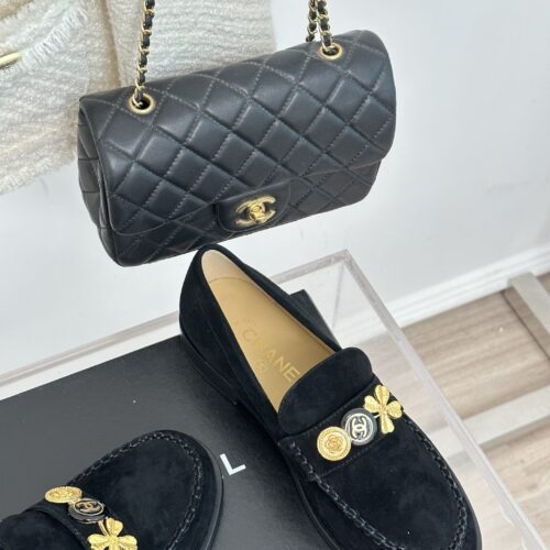 High Quality Luxury Chanel Classic Double C Gold Four-Leaf Clover Gold Coin Loafers – Style 43174 product detail