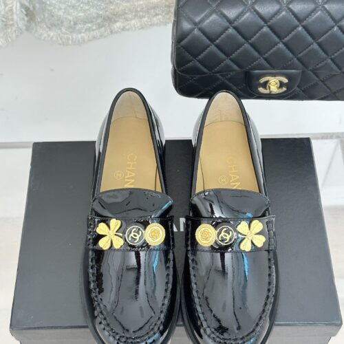 High Quality Luxury Chanel Classic Double C Gold Four-Leaf Clover Gold Coin Loafers – Style 08710 alternate view